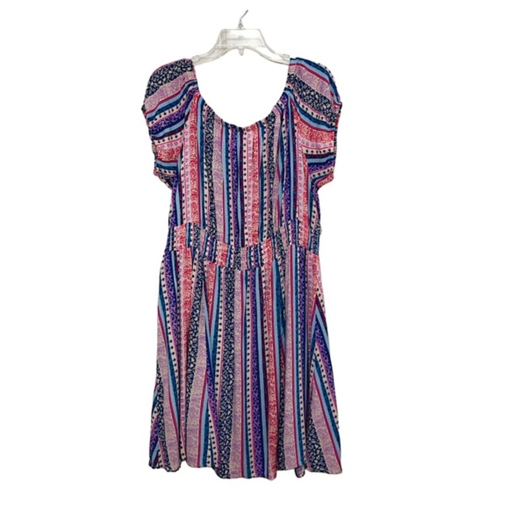 Torrid Mini Lenny Smocked Off-Shoulder Multi Color  Flattering Dress Size 1 = 1X